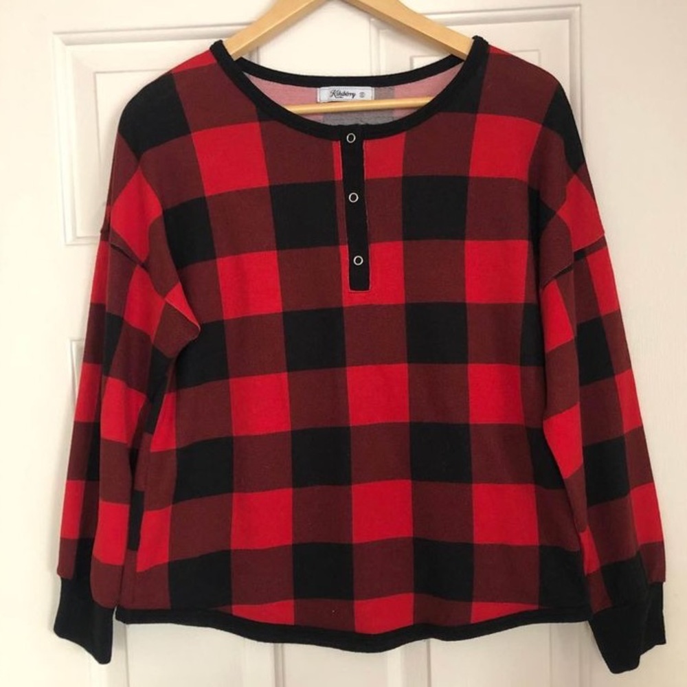 Kikiberry Women’s Buffalo Plaid Pajama Top Size Small